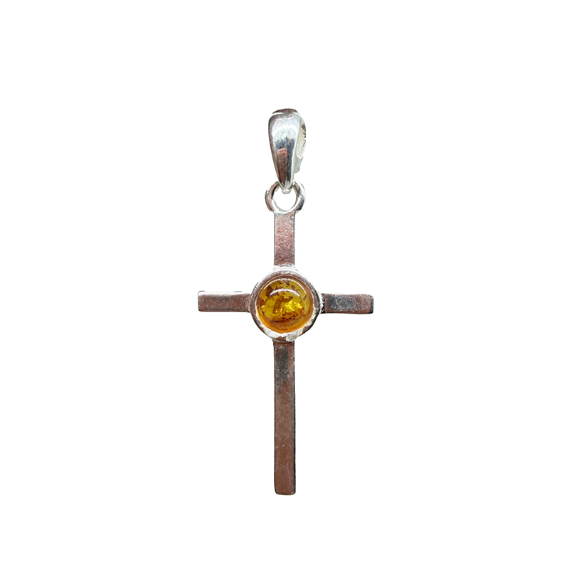 Pendentif Croix Argent avec Cabochon Ambre