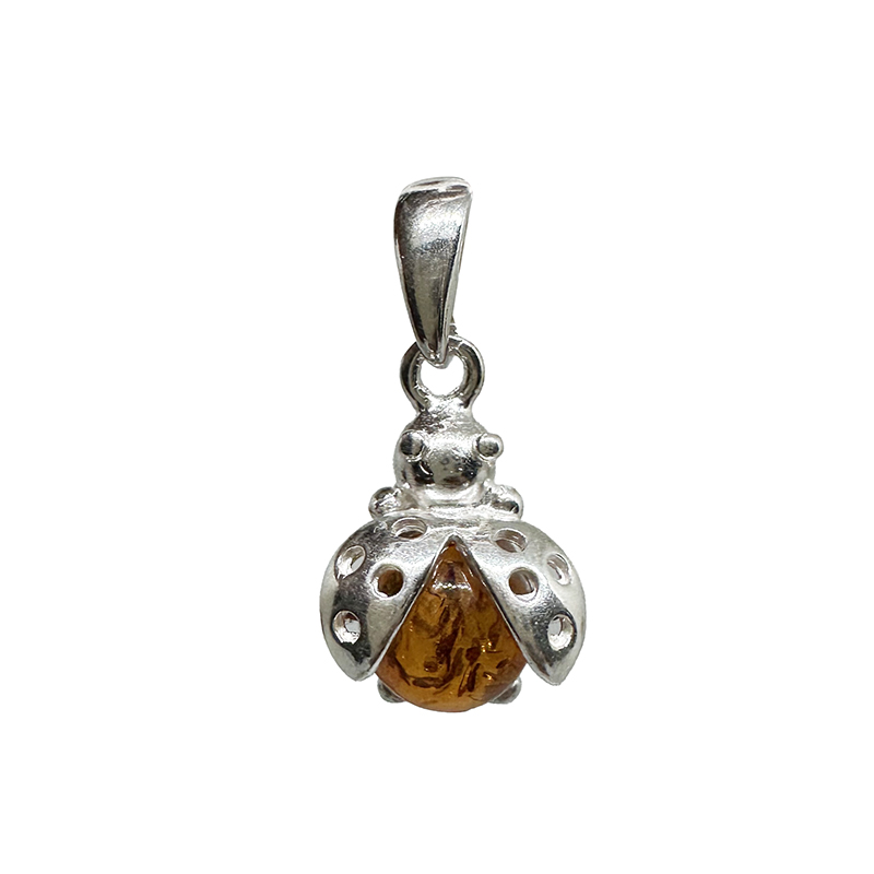 Pendentif Coccinelle Argent 0,925 et Cabochon Ambre