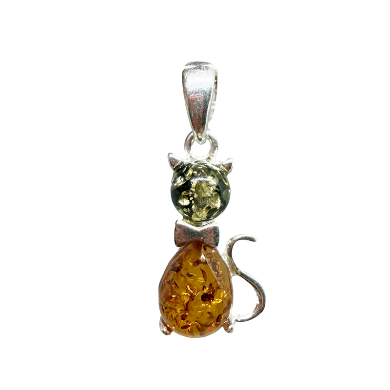 Pendentif Chat en Argent 0.925 avec Ambre