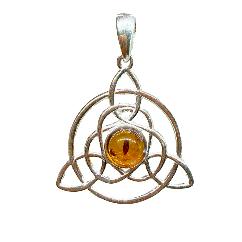Pendentif nœud celtique en Argent 0,925 et Ambre