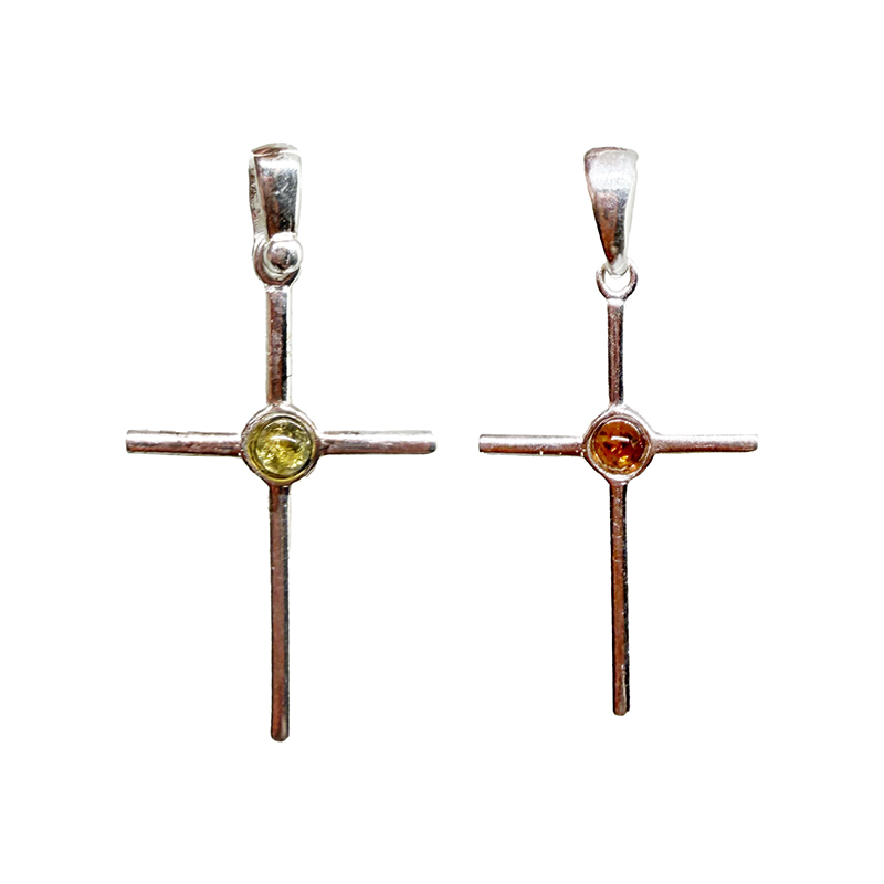 Pendentif Croix Montage Argent 925 Cabochon Ambre