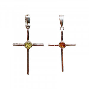 Pendentif Croix Montage Argent 925 Cabochon Ambre