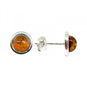 Puces oreilles argent 925 cabochon rond Ambre