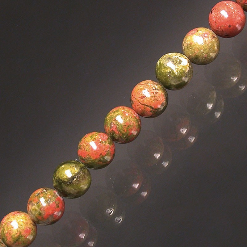Collier unakite boules 4 à 8mm - 42cm