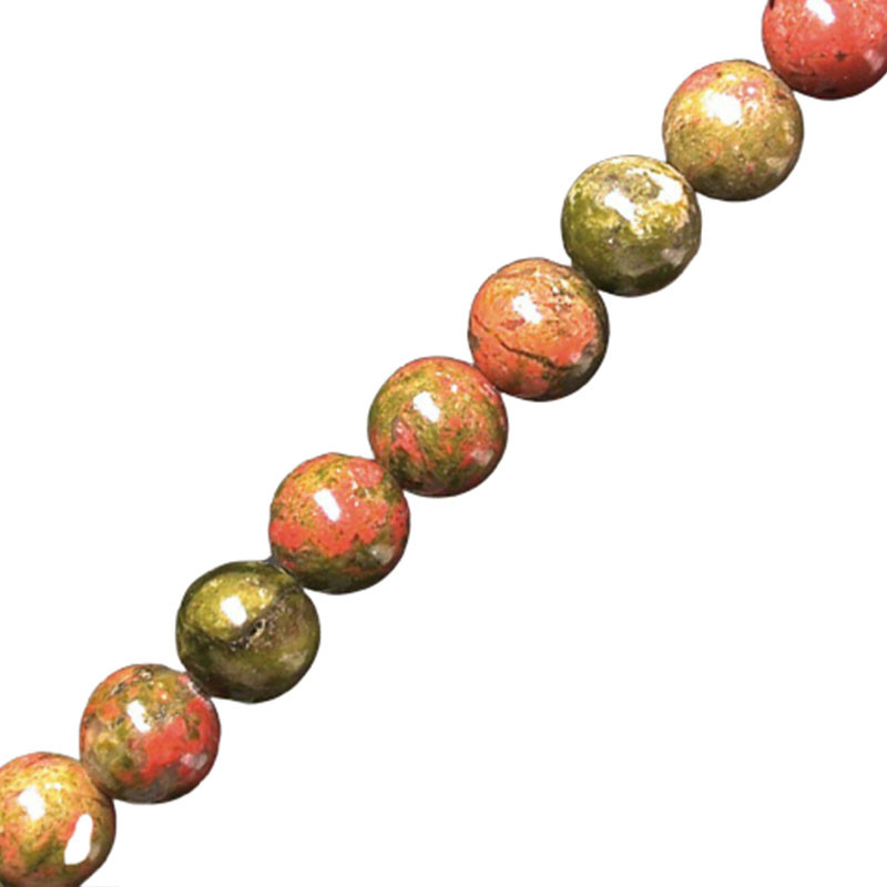 Collier unakite boules 4 à 8mm - 42cm