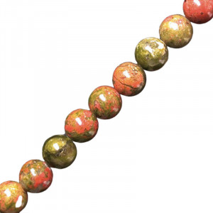 Collier unakite boules 4 à 8mm - 42cm