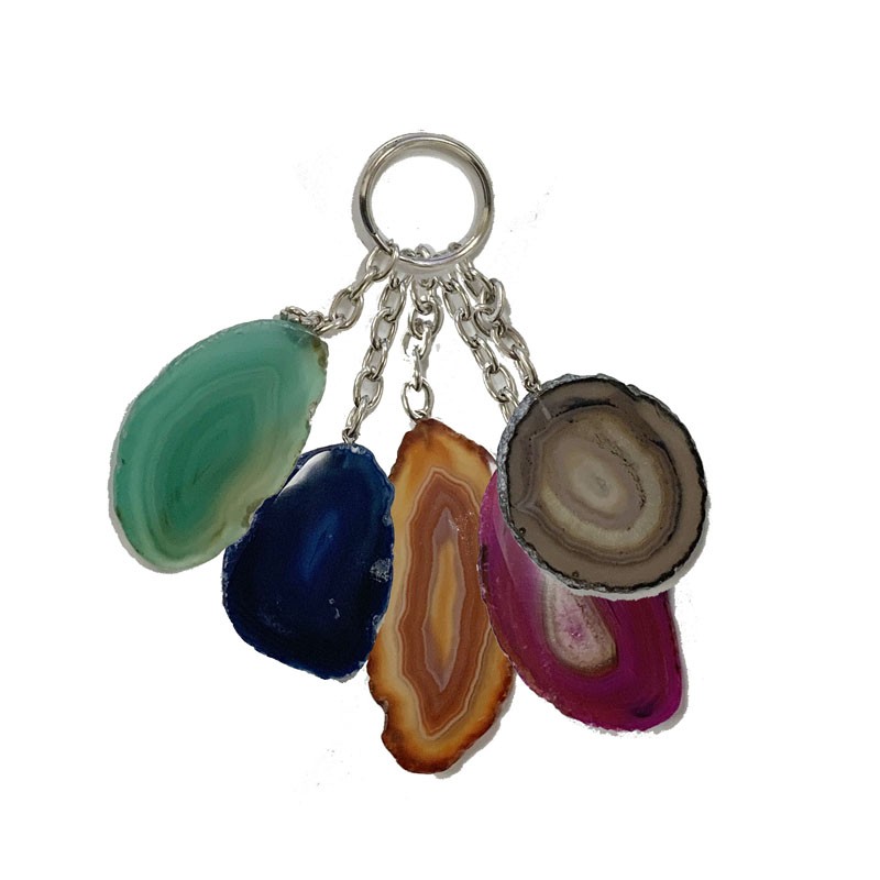 Porte-Clés Tranche d'agate teintée 5 pces