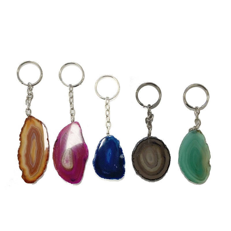 Porte-Clés Tranche d'agate teintée 5 pces