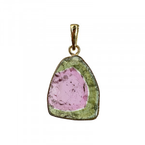 Pendentif Tourmaline melon d'eau montage plaqué or - Pièce unique - 202511_203