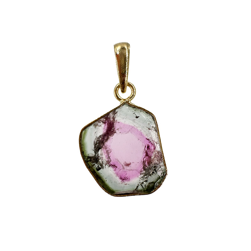 Pendentif Tourmaline melon d'eau montage plaqué or - Pièce unique - 202511_204