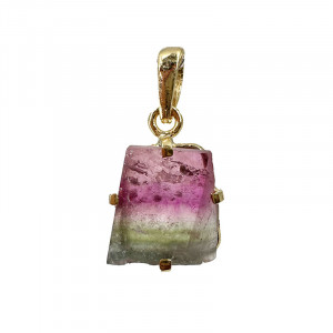 Pendentif Tourmaline melon d'eau montage plaqué or - Pièce unique - 202511_205